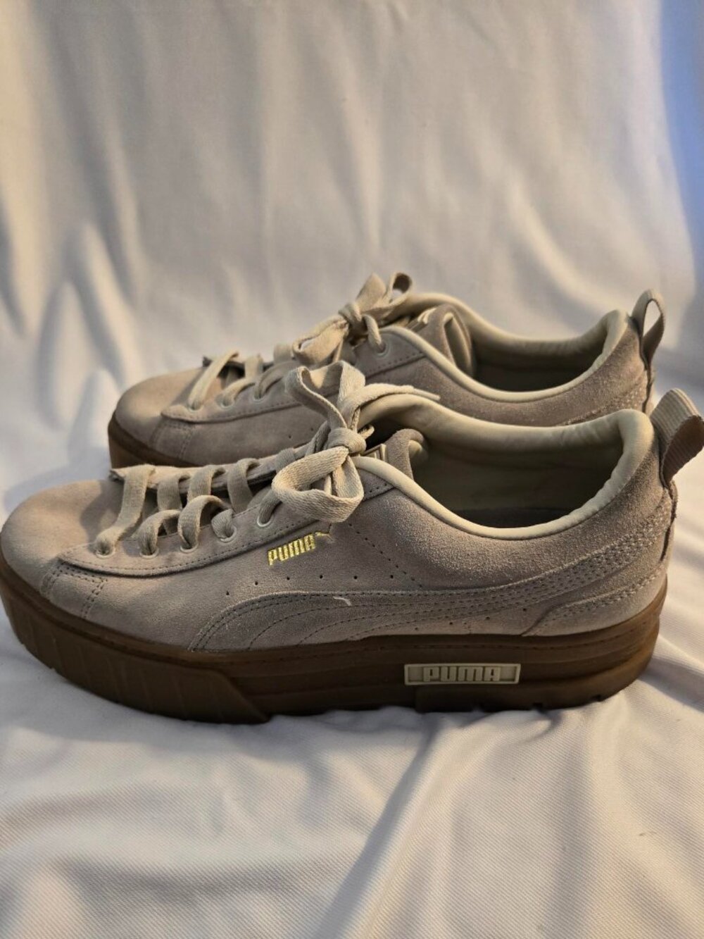 Puma Mayze Platform Beige Suede Gum Sole Casual Shoes Size Women 11